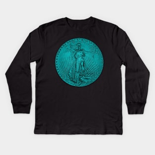 USA Liberty 1933 Coin in Turquoise Kids Long Sleeve T-Shirt